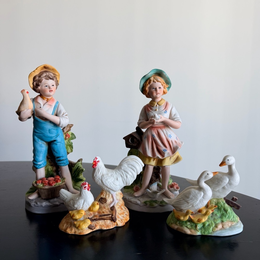 Vintage Homco Farmer Boy and Girl Ceramic Figurine Set